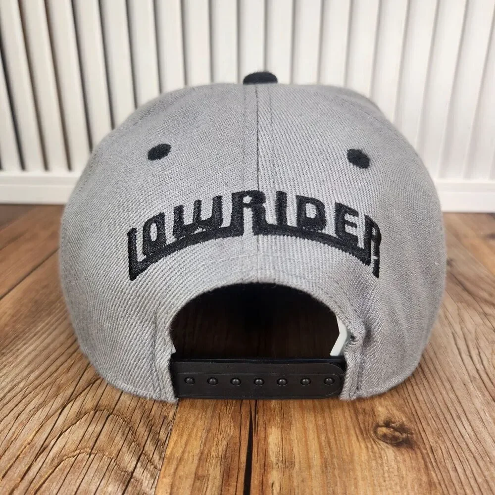 VTG Lowrider Magazine Snapback Hat Cap Black Gray Flat Bill Embroidered Chicano